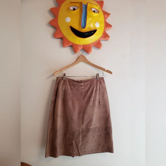 Winlit distressed soft brown lined leather skirt size 7/8 - Picture 2 of 8